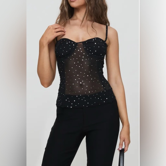 NWOT Princess Polly Mesh Sparkly Corset Top - Picture 1 of 11